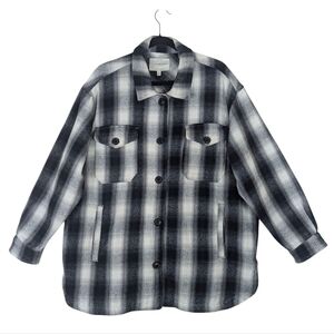 Lucky Brand Women Size Large Plaid Shirt Jacket Shacket Button Down Black White